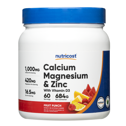 Калций+Магнезий+Цинк+Витамин D3 | Calcium+Magnesium+Zinc+D3 Powder Fruit Punch | Nutricost, 325 г прах, с плодов вкус