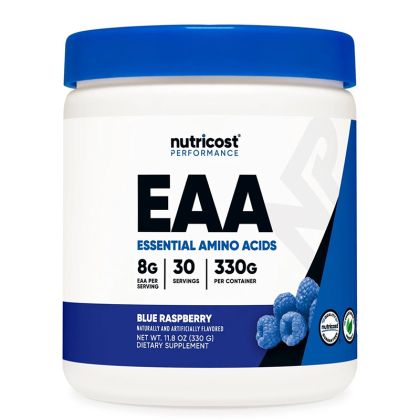 Есенциални аминокиселини | EAA (Essential Amino Acids) | Nutricost, 330 г прах, с аромат на синя малина, 30 дози