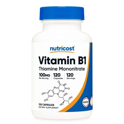 Витамин В1 (тиамин мононитрат) 100 мг | Vitamin B1 Thiamine | Nutricost, 120 капс.