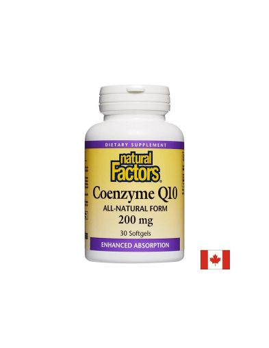 Коензим Q10  200 мг | Coenzyme Q10 All-Natural Form | Natural Factors,  30 софтгел капсули 