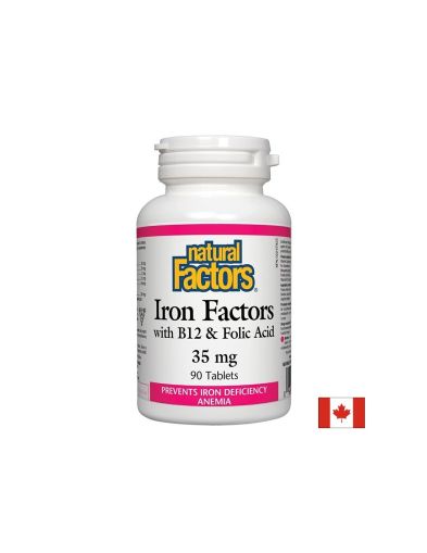 Iron Factors® - Желязо с витамин В12 и фолиева киселина, 90 таблетки Natural Factors
