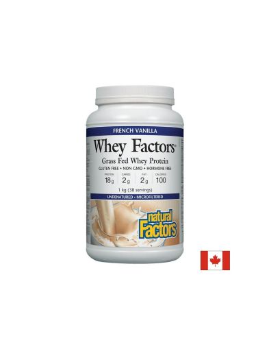 Whey Factors® Grass Fed Whey Protein - Суроватъчен протеин изолат с вкус на ванилия, 1 kg прах Natural Factors