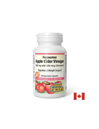 Ябълков оцет 500 мг + Хром  | Apple Cider Vinegar | Natural Factors, 90 капс. 