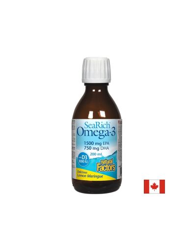 Течна Омега 3 с Витамин  Д | Liquid Omega 3 & Vitamin D | Natural Factors, 200 мл.  