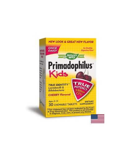 Primadophilus Kids - Примадофилус Кидс 3 млрд. активни пробиотици, 30 дъвчащи таблетки с вкус на череша Nature’s Way