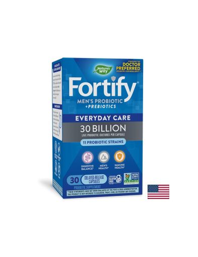 Fortify Men’s Probiotic + Prebiotic Everyday Care - Фортифай пробиотик за мъже - 30 милиарда активни пробиотици, 30 капсули Nature’s Way