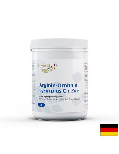 Аргинин, Орнитин, Лизин с Витамин С  |  Arginin, Ornithin, Lysin plus C + Zn |  Vitaworld®, 60 капс.