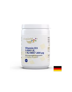 Витамин Д3 50 мкг с витамин К2 200  мкг (менахинон МК-7) |  Vitamin D3 + К2  |  Vitaworld ® , 120 табл.