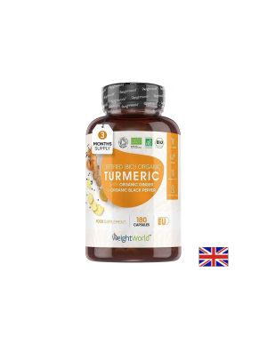 БИО Куркума + Джинджифил и Черен пипер | Certified (BIO) Organic Turmeric with Organic Ginger and Black peppеr | Weight World , 180 капс.
