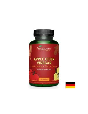 Ябълков оцет + лют червен пипер, канела и хром | Apple Cider Vinegar mit Cayenne + Zimt + Chrom | Vegavero, 120 капс.