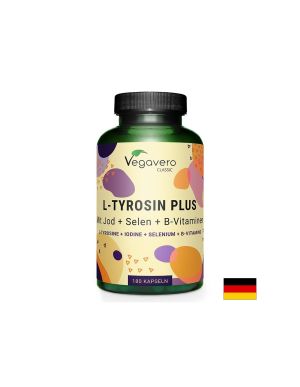 Л Тирозин + Йод, Селен и Витамини Б Комплекс | L-Tyrosin Plus mit Jod + Selen + B-Vitaminen | Vegavero, 180 капс.