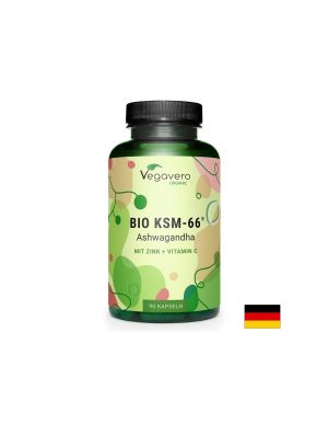 Ашваганда + Цинк и Витамин Ц | BIO KSM-66 Ashwagandha mit Zink + Vitamin C | Vegavero, 90 капс.