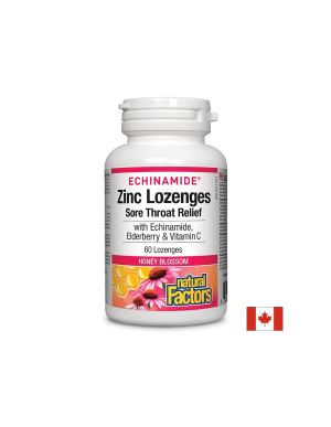 Цинк, ехинацея, витамин Ц и черен бъз | Zinc, Echinamide, Vitamin C | Natural Factors, 60 табл. за смучене