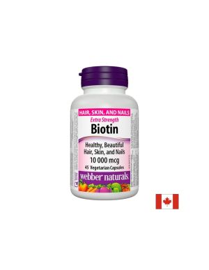 Биотин екстра 10000 мкг | Biotin Extra Strength  | Webber Naturals, 45 капс.