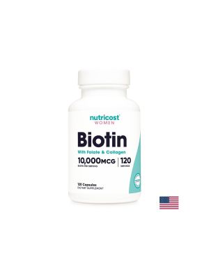 Биотин с Фолат и Колаген  | Biotin, Folate, Collagen  | Nutricost, 120 капс.