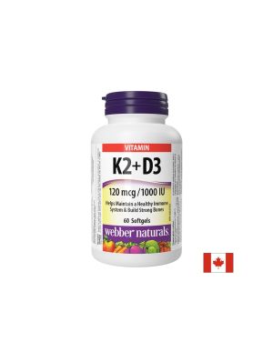 Витамин К2 120 µg + Д3 1000 IU/ 25 µg | Vitamin K2 + D3 | Webber Naturals, 60 капс.