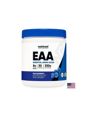 Есенциални аминокиселини | EAA (Essential Amino Acids) | Nutricost, 330 г прах, с аромат на синя малина, 30 дози