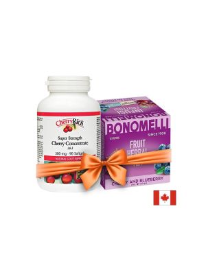 Промопакет „Грижа за ставите“ – Екстракт от череша CherryRich™ + подарък плодов чай | Natural Factors 