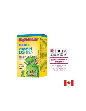  Витамин Д3 за деца 400 IU | Vitamin D3 Big Friends® | Natural Factors, 15 мл / 500 дози 