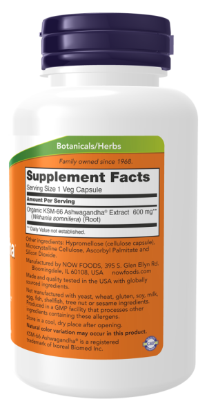 Ашваганда KSM-66 600 мг екстракт | KSM-66 Ashwagandha | Now Foods, 90 вег.капс. 