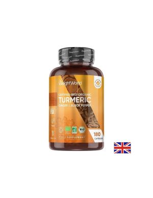 БИО Куркума + Джинджифил и Черен пипер | Certified (BIO) Organic Turmeric with Organic Ginger and Black peppеr | Weight World , 180 капс.