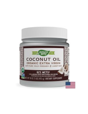 Кокосово масло, 62% MCT | Coconut Oil Organic Extra Virgin | Nature’s Way, 474 мл / 32 дози