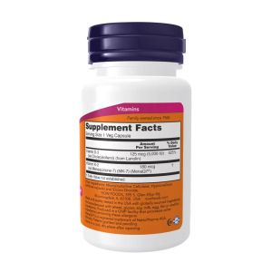 Витамин Д3 5000 + К2 180 мкг | Mega D-3 & MK-7 | Now Foods, 60 капс.