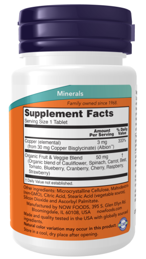 Мед  Бисглицинат 3 мг  | Copper Bisglycinate Albion | Now Foods, 120 табл. 
