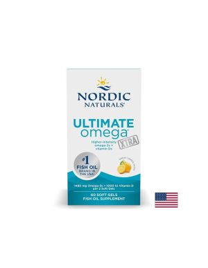 Ultimate Omega Xtra ултимат омега-3 740 mg + витамин D3 1000 IU, 60 софтгел капсули с вкус на лимон, Nordic Naturals