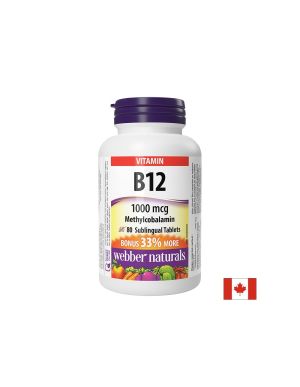 Витамин Б12 Метилкобаламин 1000 мкг | Vitamin B12 Methylcobalamin | Webber Naturals, 80 сублингвални табл.