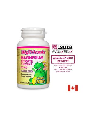 Магнезий цитрат за деца 50 мг | Magnesium Citrate | Natural Factors, 60 дъвч. табл. с вкус на дъвка 