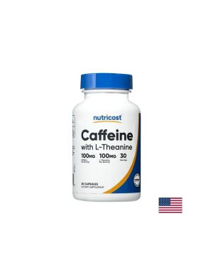 Кофеин 100 мг + Теанин 100 мг | Caffeine & Theanine | Nutricost, 30 капс.