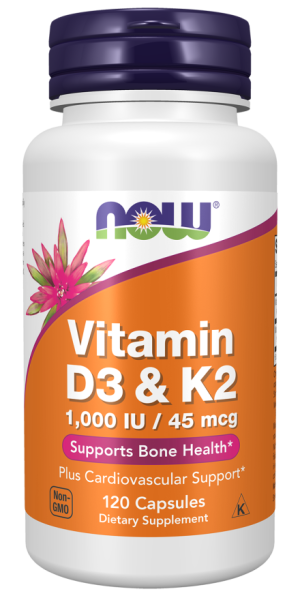 Витамин Д3 и К2 1000 IU | Vitamin D3 + K2 | Now Foods, 120 капсули 