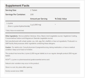 Лизин 1000 мг | L-Lysine | Now Foods, 100 табл