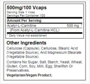 Ацетил Л-Карнитин 500 мг | Acetyl L-Carnitine | Now Foods, 100 капс
