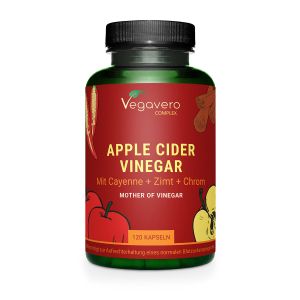 Ябълков оцет + лют червен пипер, канела и хром | Apple Cider Vinegar mit Cayenne + Zimt + Chrom | Vegavero, 120 капс. 