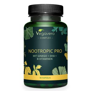 Ноотропик Про с Гинко Билоба, DHA и витамини В | Nootropic Pro mit Ginkgo + DHA + B-Vitaminen | Vegavero, 90 капс. 