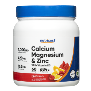 Калций+Магнезий+Цинк+Витамин D3 | Calcium+Magnesium+Zinc+D3 Powder Fruit Punch | Nutricost, 325 г прах, с плодов вкус