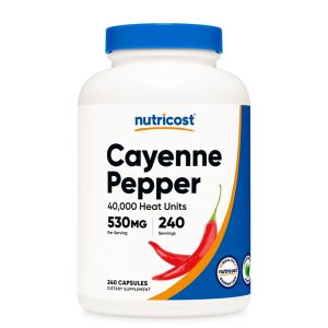 Кайенски лют червен пипер 530 мг | Cayenne Pepper | Nutricost, 240 капс.
