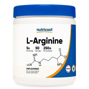 L-Aргинин 5000 мг | L-Arginine Powder | Nutricost, 250 г, прах