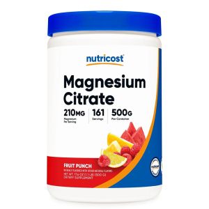 Магнезий (цитрат) 210 мг | Magnesium Citrate Fruit Punch | Nutricost, 500 г прах, с вкус на плодов пунш