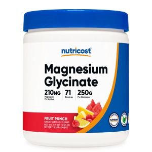 Магнезий (бисглицинат) 210 мг | Magnesium Glycinate | Nutricost, 250 г прах, с аромат на плодов пунш