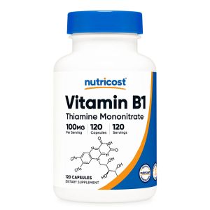 Витамин В1 (тиамин мононитрат) 100 мг | Vitamin B1 Thiamine | Nutricost, 120 капс.