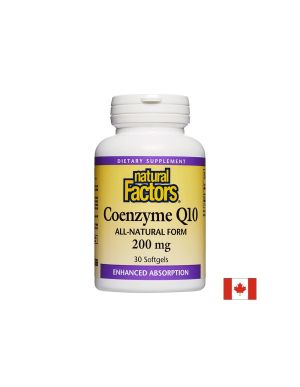 Коензим Q10  200 мг | Coenzyme Q10 All-Natural Form | Natural Factors,  30 софтгел капсули 