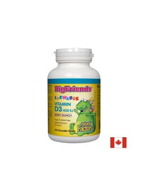 Vitamin D3 Big Friends®/ Витамин D3 за деца 400 IU х 250 дъвчащи таблетки с вкус горски плодове Natural Factors