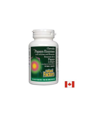 Папая ензими с амилаза и бромелаин | Papaya Enzymes with Amylase and Bromelain | Natural Factors, 60 дъвчащи табл. 