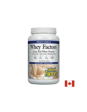 Whey Factors® Grass Fed Whey Protein - Суроватъчен протеин изолат с вкус на ванилия, 1 kg прах Natural Factors