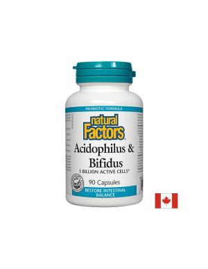 Acidophilus & Bifidus 5 Billion Active Cells / Ацидофилус бифидус, 5 милиарда активни пробиотици, 90 капсули Natural Factors