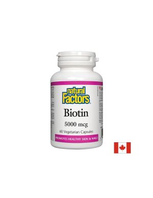 Biotin/ Биотин 5000 µg/ Коса, кожа, нокти, 60 капсули Natural Factors