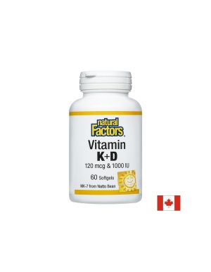 Витамин  Д3 + К2 | Vitamin K + D3 | Natural Factors, 60 дражета
